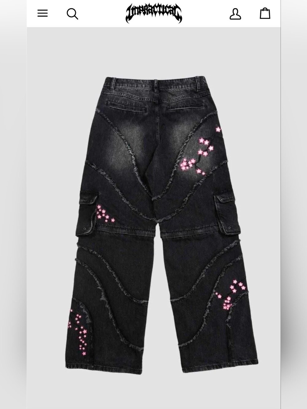 Unpractical Sakura Convertible Cargo Jeans NWT Black Floral Denim Medium - Picture 2 of 8